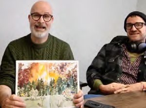 Interviewsituation, ein Aquarell wird in die Kamera gehalten